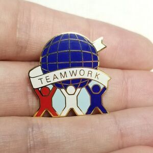 Vintage Enamel Teamwork Lapel Pin, Red White Blue, Makes the Dream Work Brooch